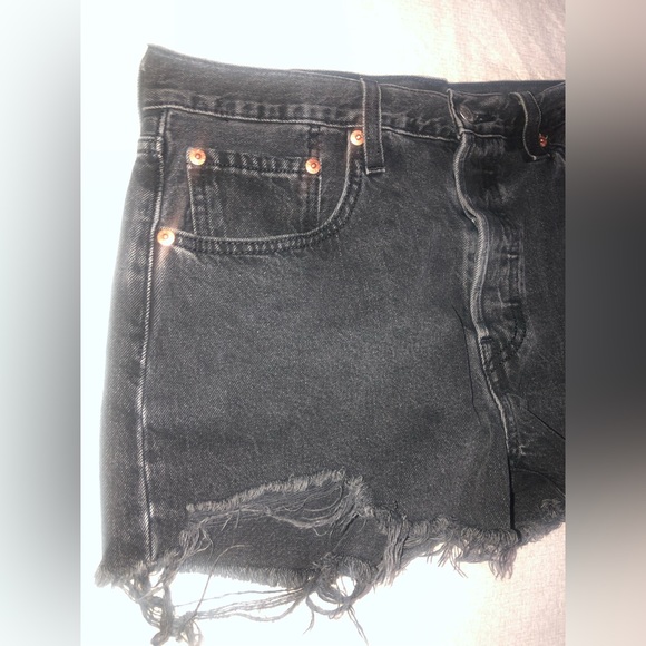 Levi’s 501 High Waist Button Fly Cutoff Jean Shorts women’s 30” Black Daisy Duke - Picture 9 of 12